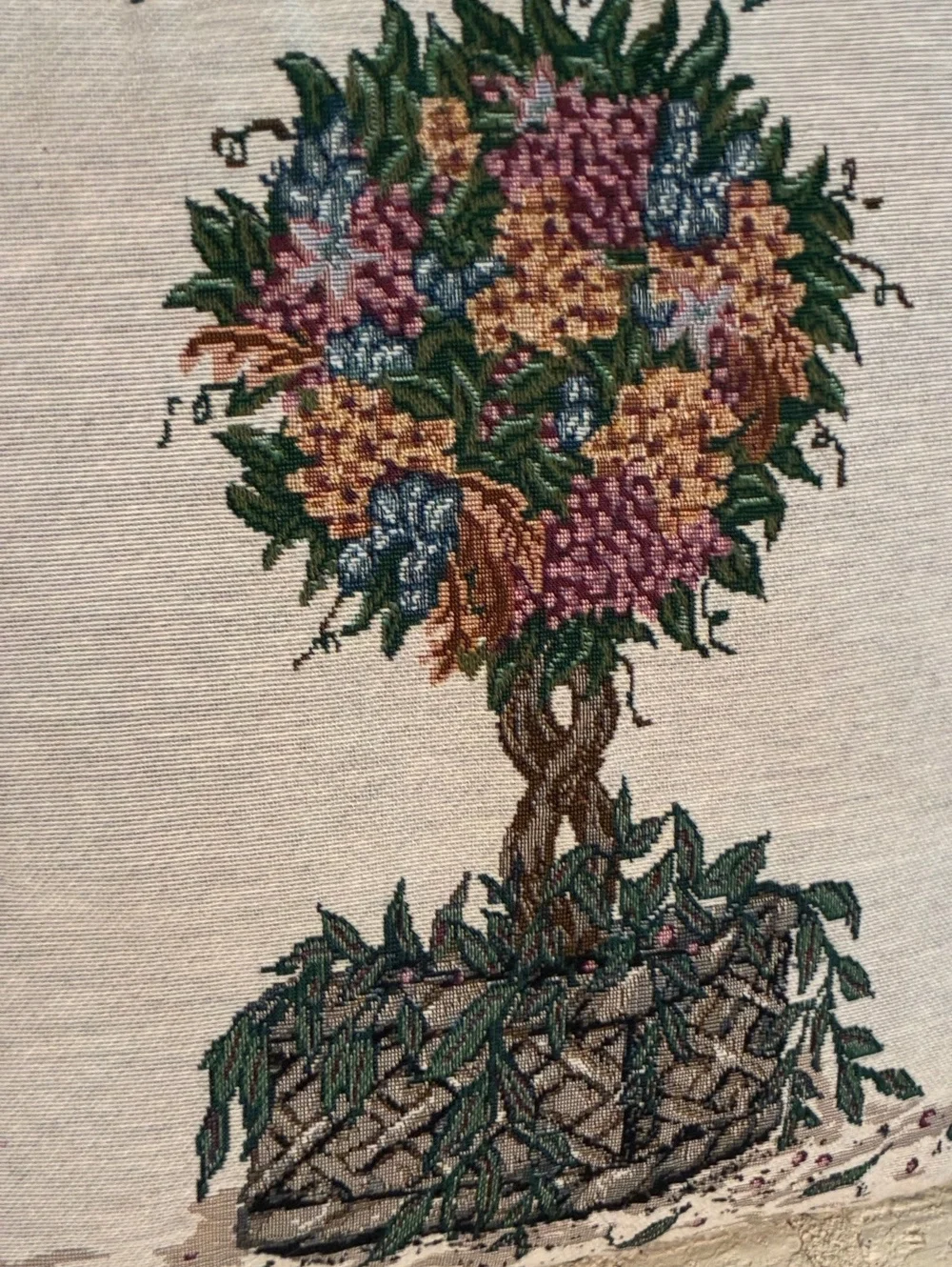 Vintage Riverdale embroidered Floral Topiary pillow